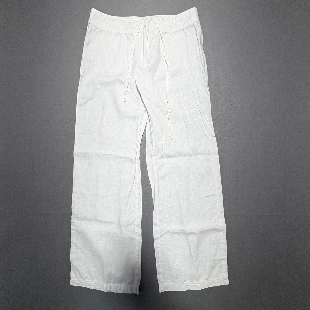 Tommy Bahama Leigh Fit White Linen Wide Leg Drawstring Pants Womens Size 6